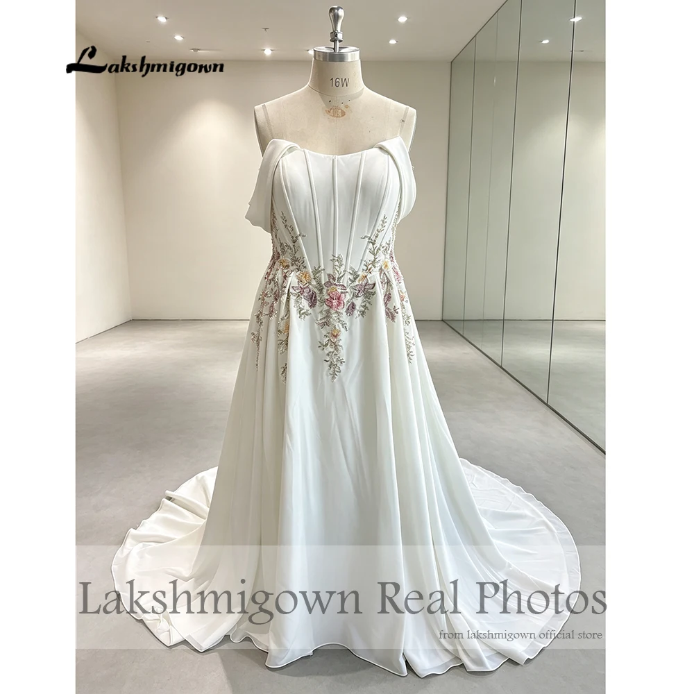 Lakshmigown Plus Size Hochzeitskleider mit Blumenstickerei und Perlen 2027 Echte Fotos Hochzeitskleid mit Schnürung am Rücken für Frauen Maßanfertigung – Detail 6