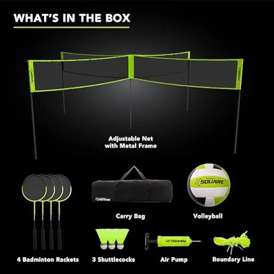 4 Square Volleyball Badminton Pickleball Combo Set with Accessories - Multiple Styles