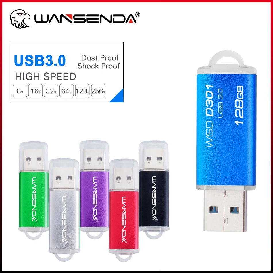 

WANSENDA Mini USB 3.0 Flash Drive 32GB 64GB Pen Drive 256GB 128GB 16GB External Storage Pendrive USB 3.0 Memory Stick