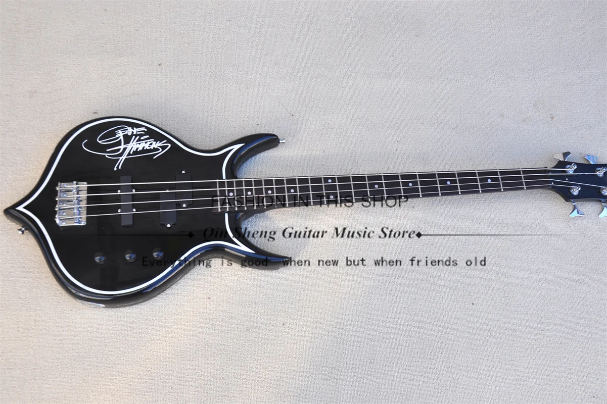 Classic 4 strings bass guitar ,black bass, maple neck, solid wood body,Personal signature, fixed bridge, customizable