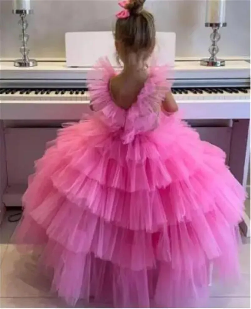 Lilac Puffy Tulle Flower Girl Dresses Long Length Birthday Costumes Wedding Party Gown Custom Made