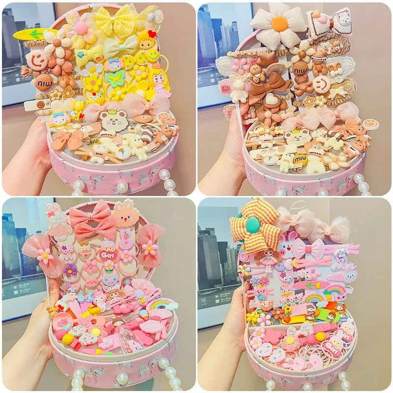 1 Set/Box Children Cute Cartoon Flower Elastic Hair Bands Girl Sweet Hairpins Kid Fashion High-end Hair Accessories Set Gift