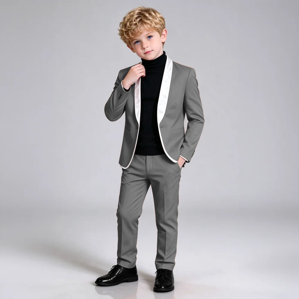 Casual 2 Piece Orange Boys Suits Round Collar Blazer with Pants Sets Slim Fit Wedding Tuxedo for kids Fashion Clothing