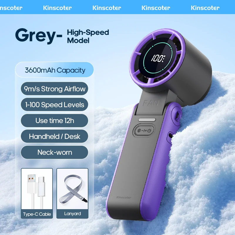 Draagbare hoge snelheid koeling handventilator 3600 mAh oplaadbaar 100 windsnelheden verstelbare mini opvouwbare luchtkoeling turboventilator