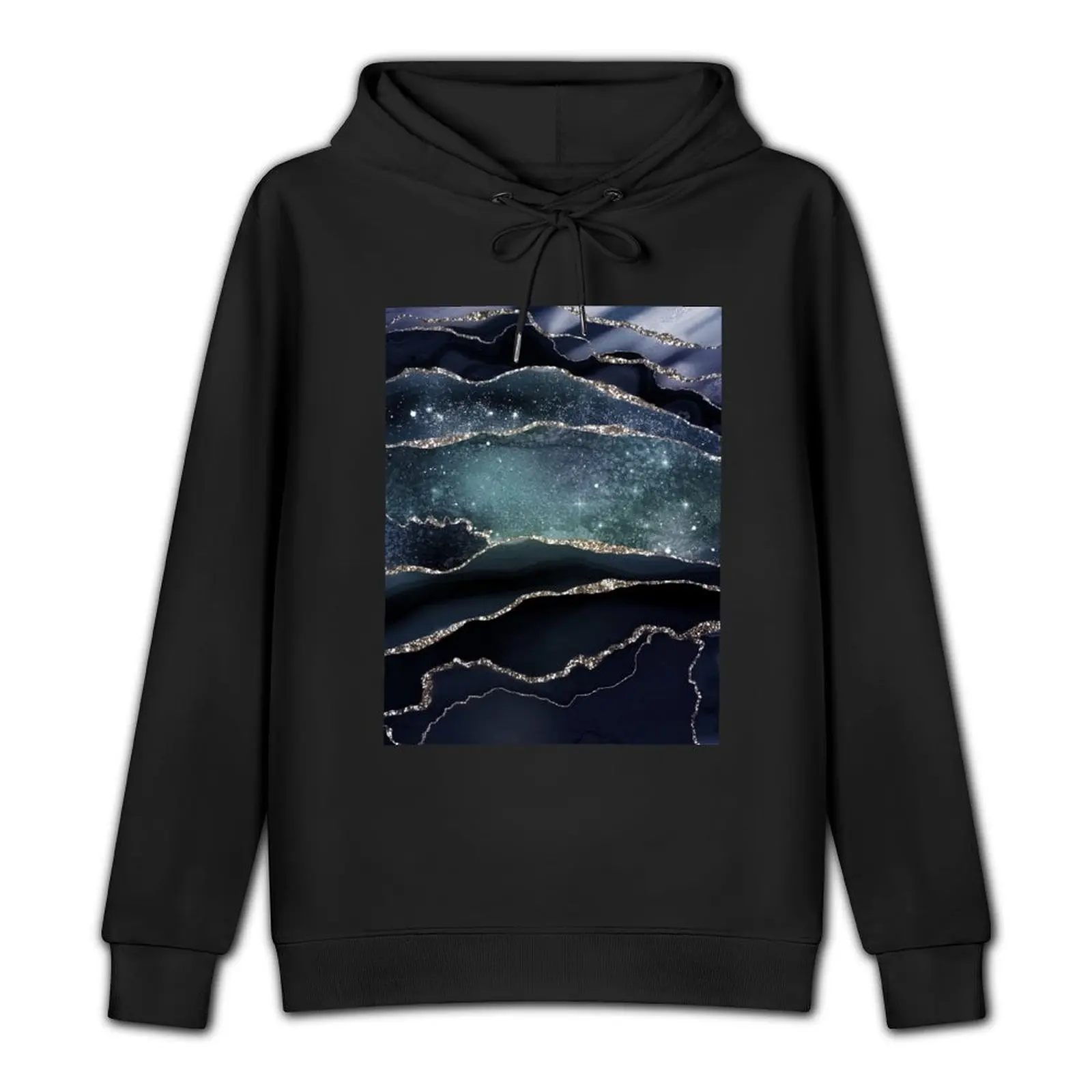 Glamour Night Black Milky Way Faux Marble Galaxy Pullover Hoodie streetwear men autumn clothes pullover