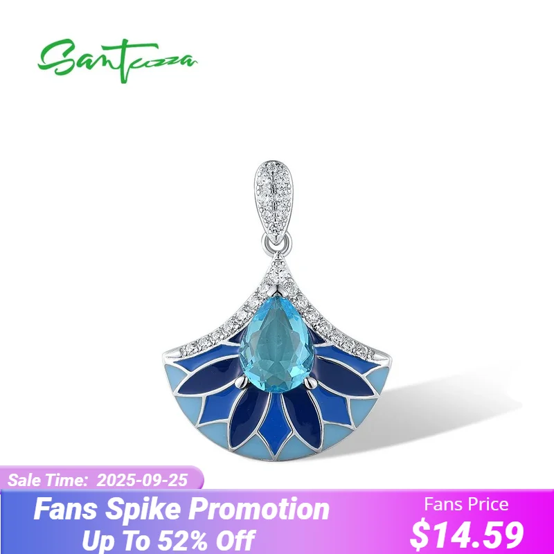 

SANTUZZA Genuine 925 Sterling Silver Pendant for Women Sparkling Blue Stone Enamel Elegant Wedding Engagement Fine Jewelry