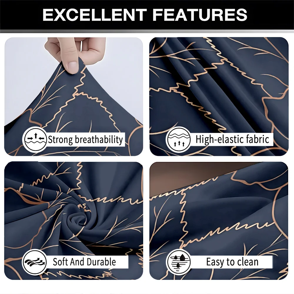 1pc Elegant Gold Foil Palm Leaf Outline Print Stretch Sofa Cover, Removable Washable Furniture Protector for Living Room
