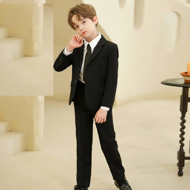 Children Black Blue Skinny Wedding Suit Teenager Kids Soft Photograph Party Performance Costume Boys 007 Ceremony Tuxedo Dress