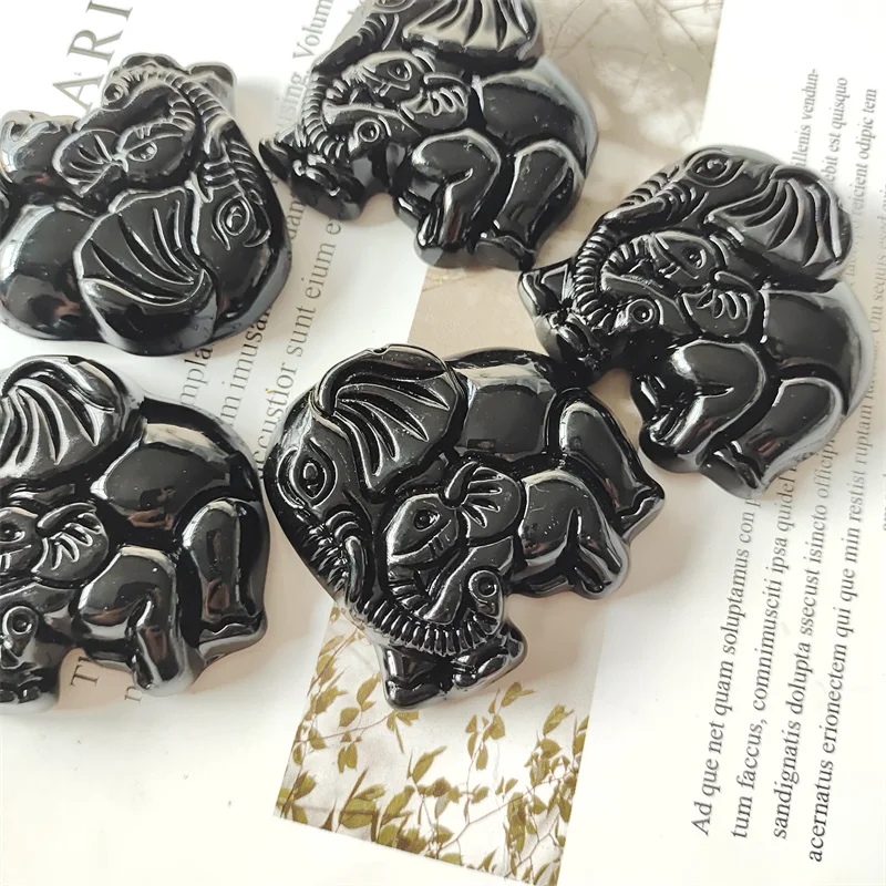 

Polished Quartz Crystal Carving Obsidian Elephant Healing Reiki Gems Decoration Stones