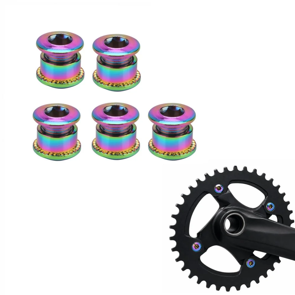 

5 Sets M8 Thread Single Chainring Bolt Steel Rainbow Single Ring Sprocket Bolt Easy To Install High Strength