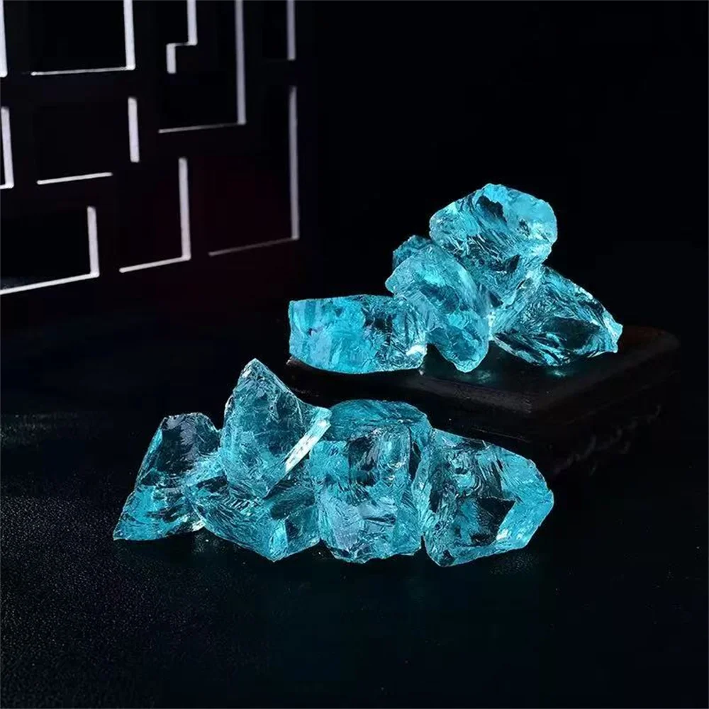 Ice blue smelted quartz Ice sea blue glass original stone interior decoration
