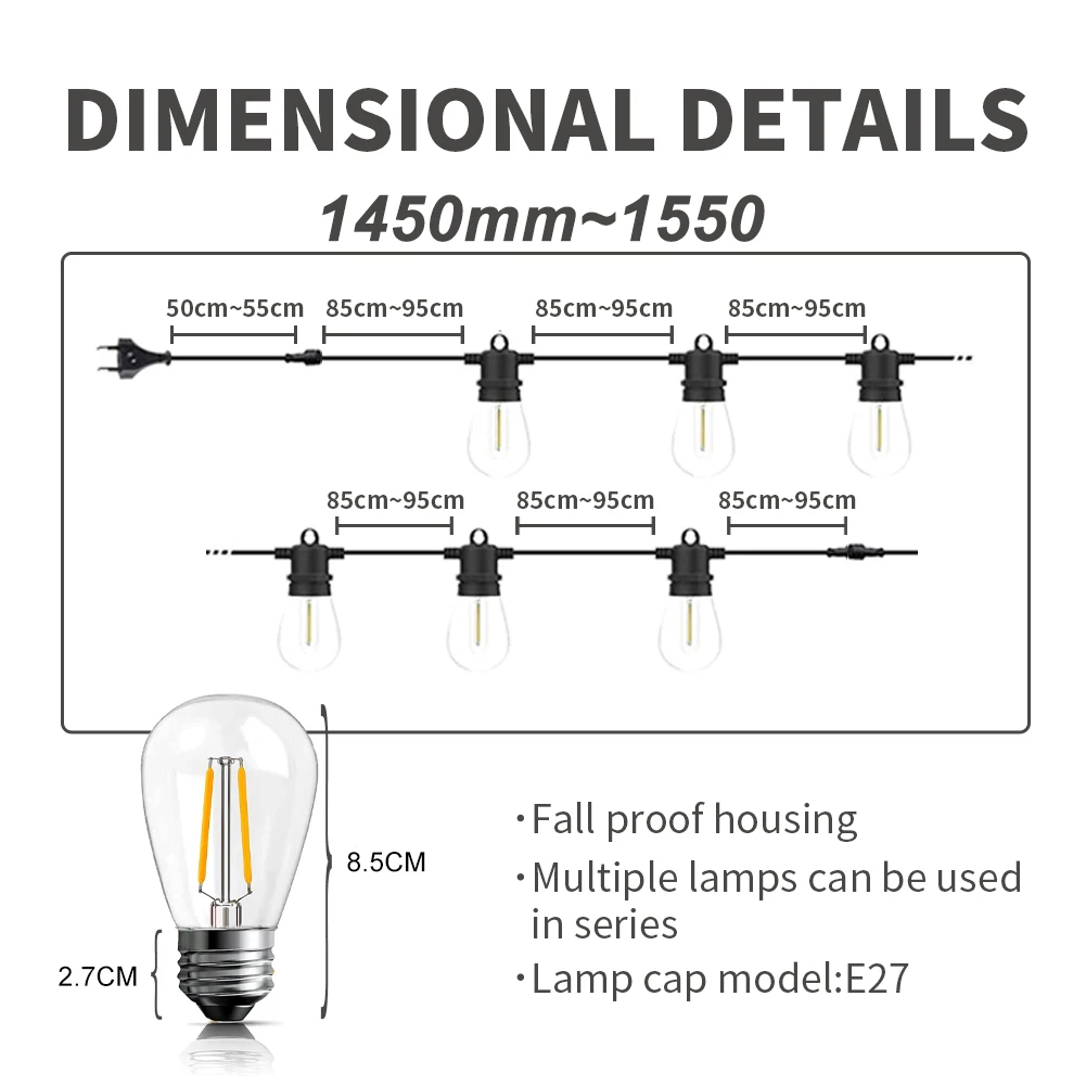 Imagem -02 - Luzes Led Backyard String para Iluminação Exterior Lâmpada Branca Quente S14 E27 15m 30m Dia das Bruxas Natal Pátio Bistro Varanda Varanda