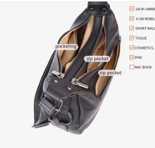 

Luxury Women Genuine Leather Hobo Bag Soft CowhideLitchi Large Capacity Adjustable Strap Casual Daily Crossbody Shoulder Handbag
