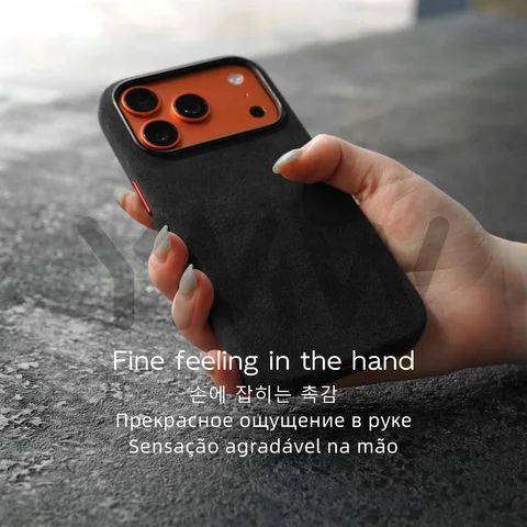 Чехол из алькантары для iPhone 14-17 Pro Max, защитный магнитный замшевый — пример использования
