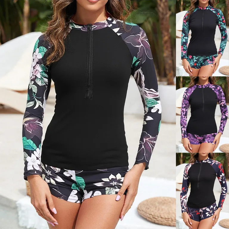 

2025 new women's swimsuit, printed long-sleeved swimsuit, surf suit