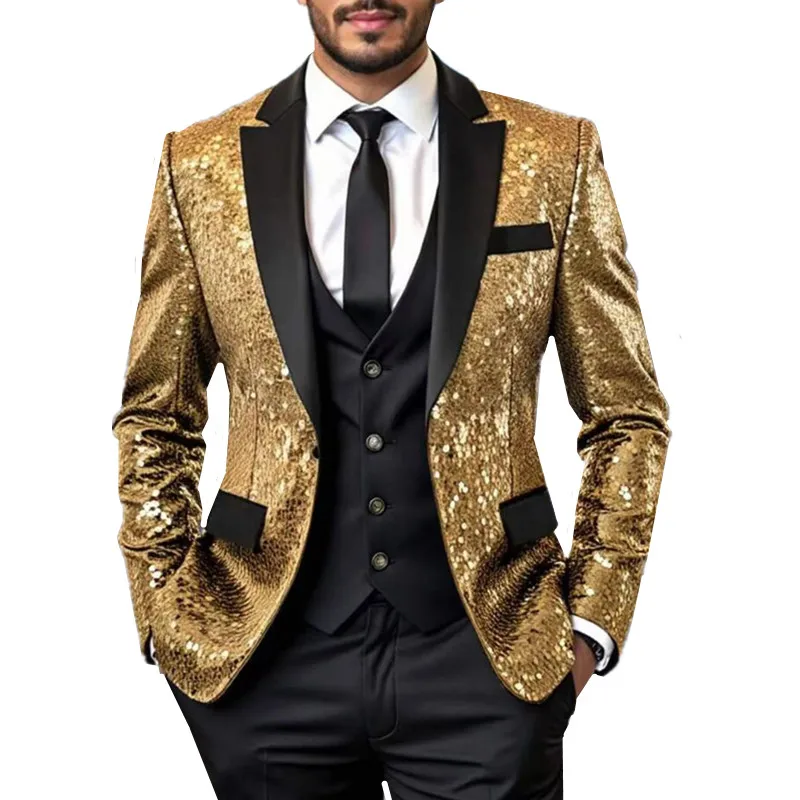 

Fashion Luxurious Men Small Round Sequin Suit Loose One Button Jacket Male Bar KTV Stage Performance, Bar , KTV , Dress Blazers