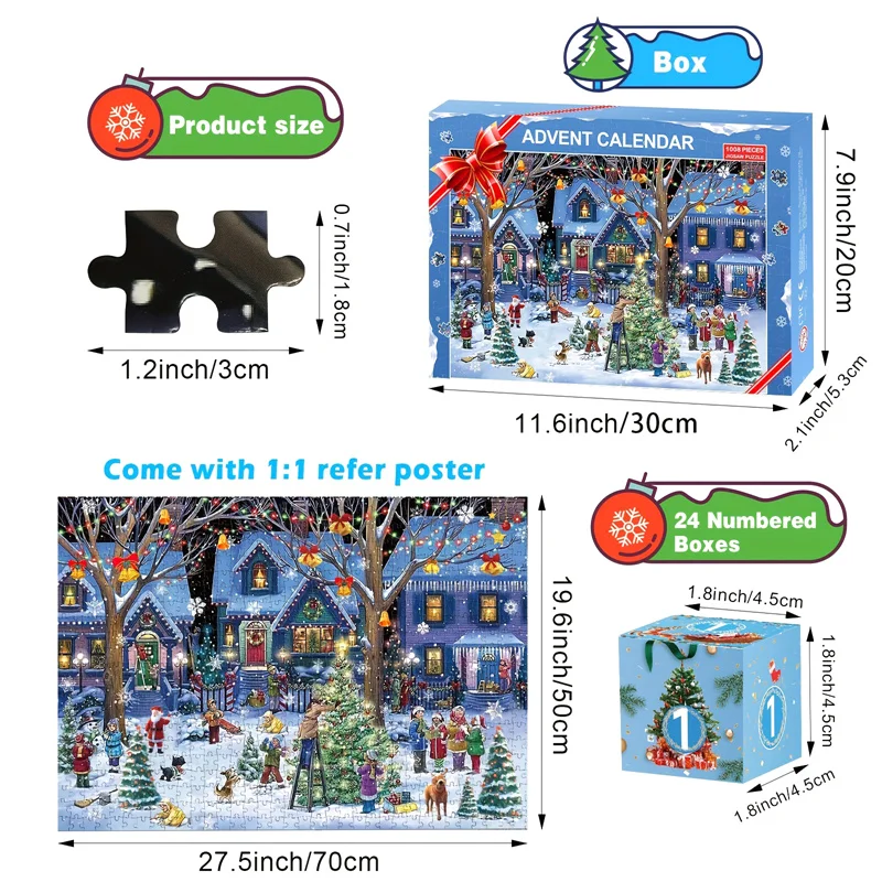 2024 Christmas Jigsaw Puzzles Advent Calendar 24 Days Christmas Countdown Calendar 24 Parts 1008 Pieces Puzzles Gift