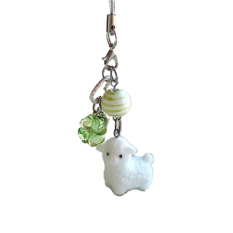 Cute Flocking Alpaca Mobile Phone Straps Cartoon Animal Earphone Case Lanyard Keychain Bag Decor Flocked Gifts For Girl