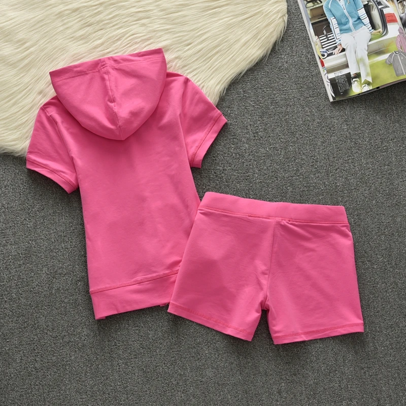 

Summer 2 Piece Sets Women Outfit Solid Color Tracksuit Cotton Track Suit Hoodies and Short Pants Sporty Fashion Sports Suit