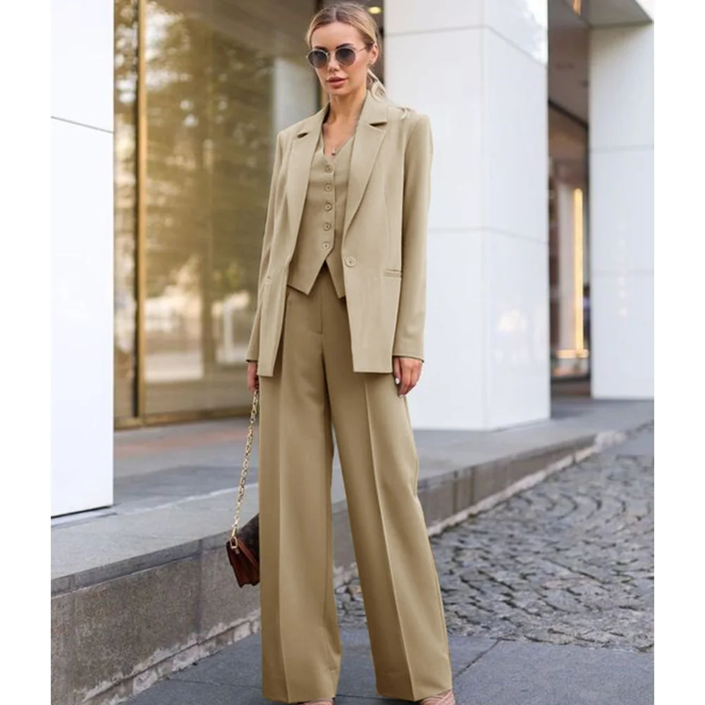 Traje elegante para mujer, traje completo de tres piezas ajustado a la moda con un solo pecho para mujer, informal y cómodo (chaqueta + chaleco + pantalones)