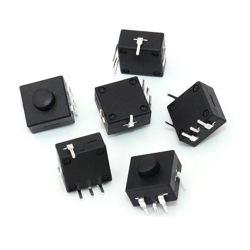 100pcs 12*12*9 locking button black 5PIN plug-in self-locking strong light flashlight switch key switch button switch