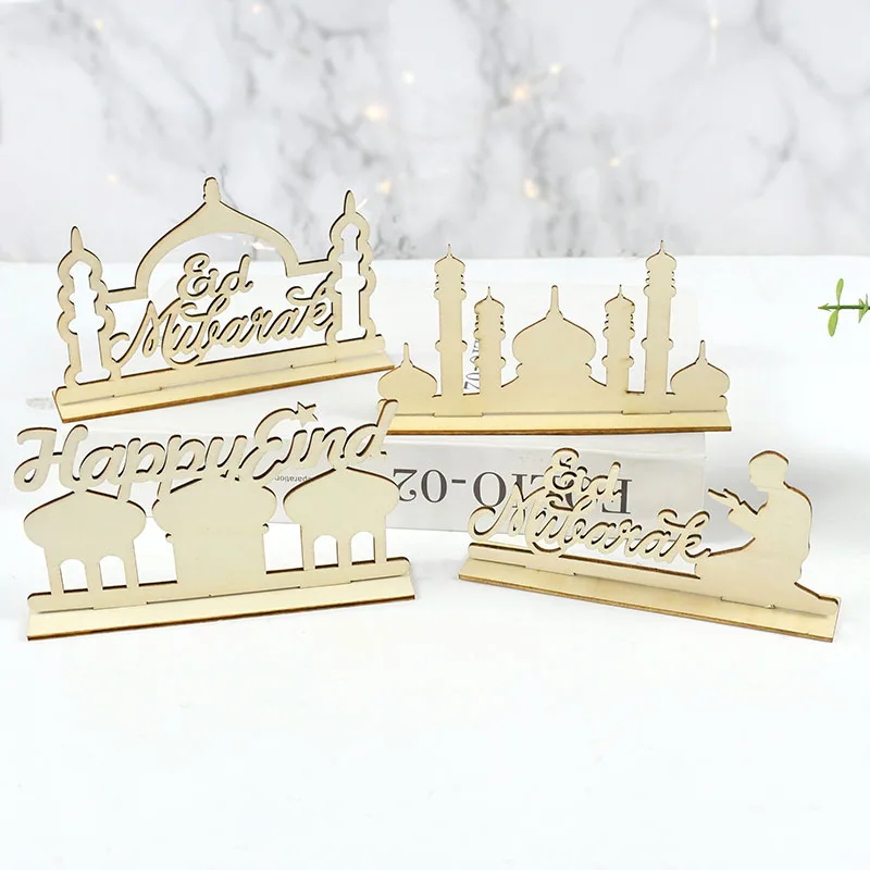 Ramadan Table Decoration Wooden Sign Mosque Happy Eid Letter Wood Craft Islam Muslim Home Decor Desktop Display Signs Unfinished