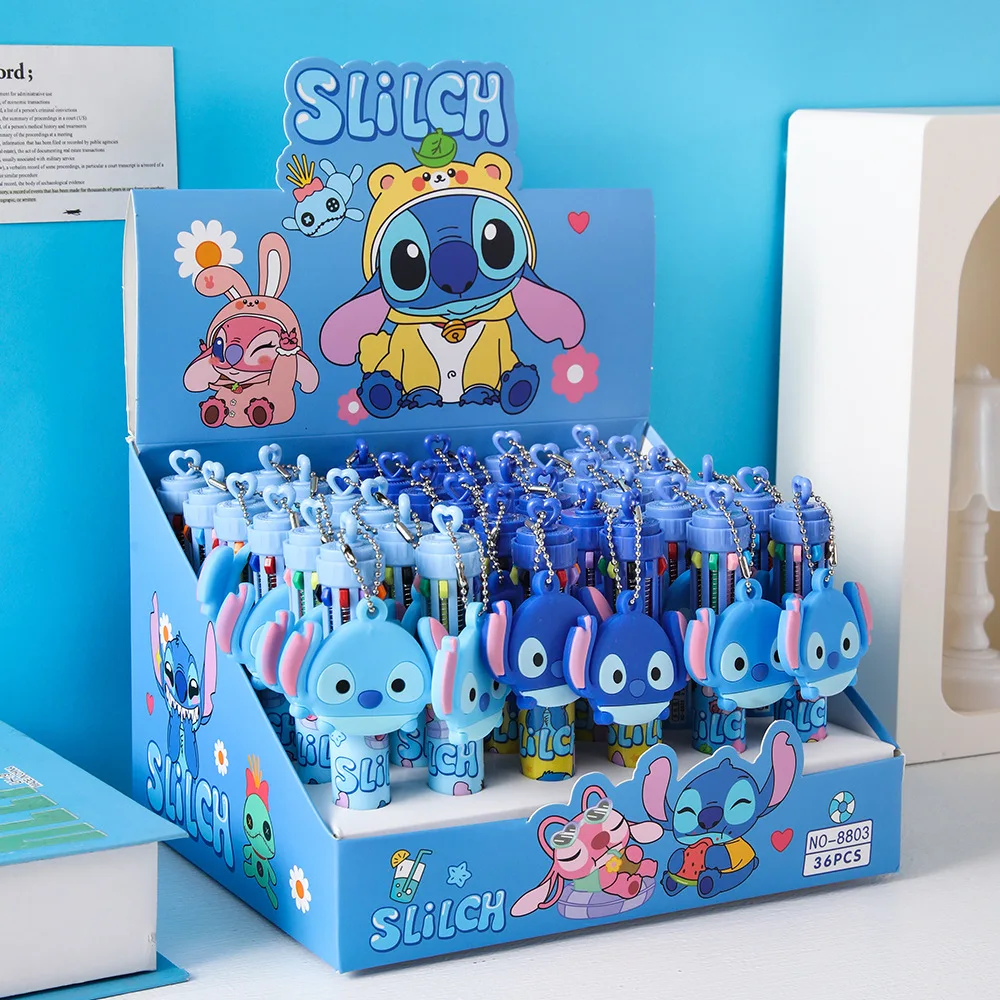 

6/36 шт., 10 цветов, шариковая ручка Disney Stitch с зеркальной подвеской, милая разноцветная студенческая ручка для письма, канцелярские принадлежности, подарок