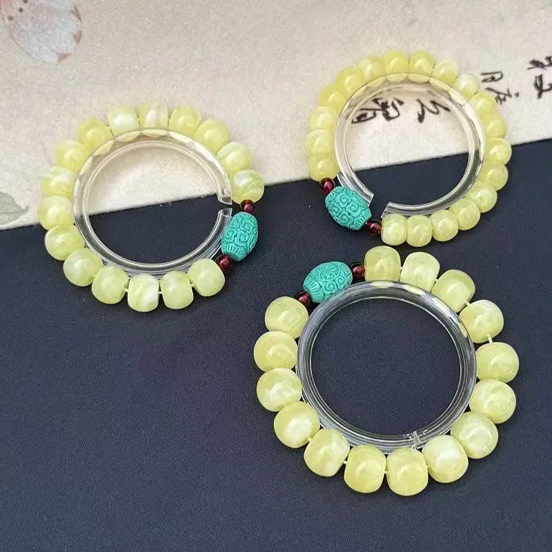 white , Yao Hua yellow amber disc bead bracelet, vintage 8*12mm, gold porcelain apple beads 2