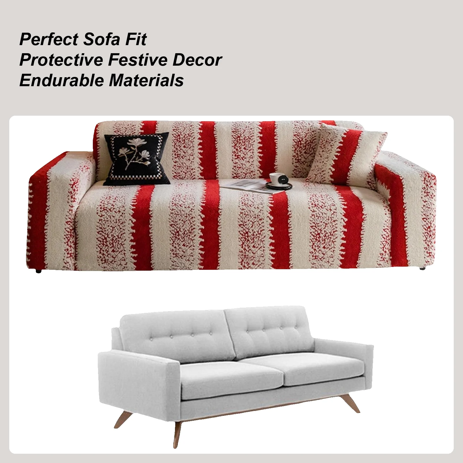 Christmas New Year Couch Cover Red Stretch Soft Blanket Cushion Decorations Anti-scratch Elastic Protective Cover For Furniture