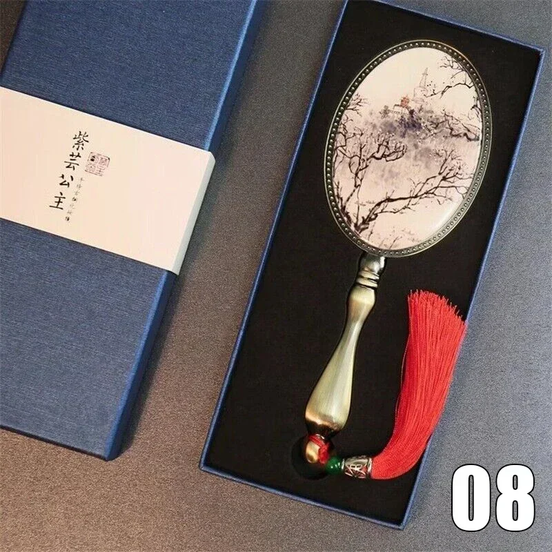 Retro Handheld Makeup Mirror Antique Flower Pattern Handle Makeup Mirror with Gift Box Creative HandHold Vintage Cosmetic Mirror