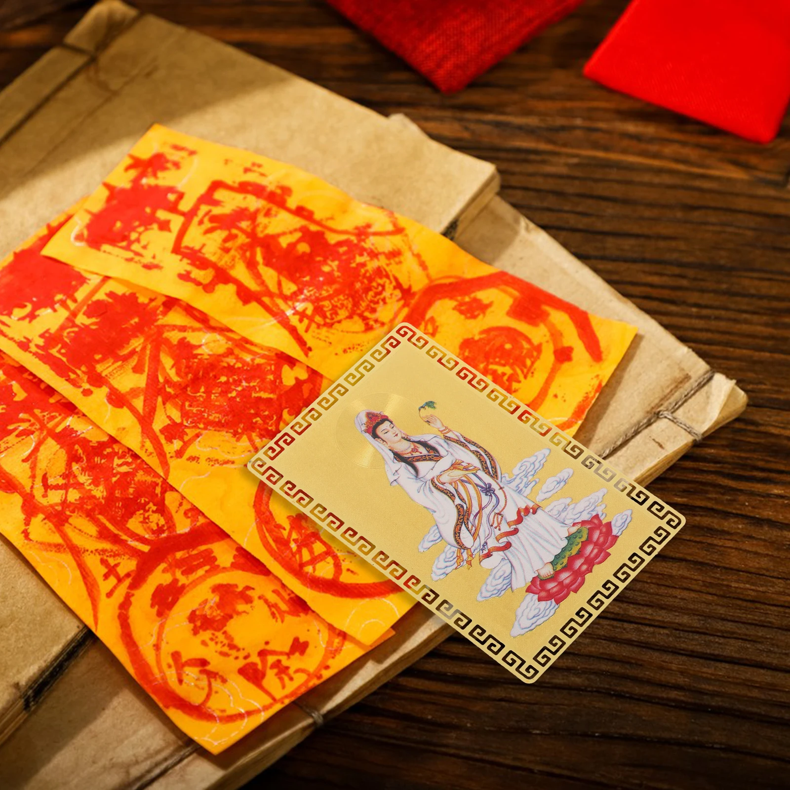 Chinese Style Auspicious Metal Amulet Card for Wealth Success Career Boost Portable Guanyin Amulet Card Luck Protection