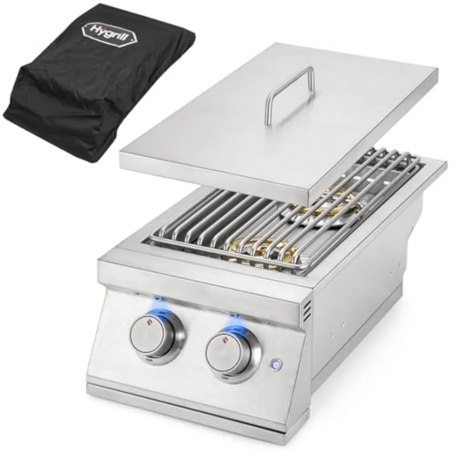 

Outdoor kitchen double side burner for grilling, stainless steel, black, high BTU natural gas performance