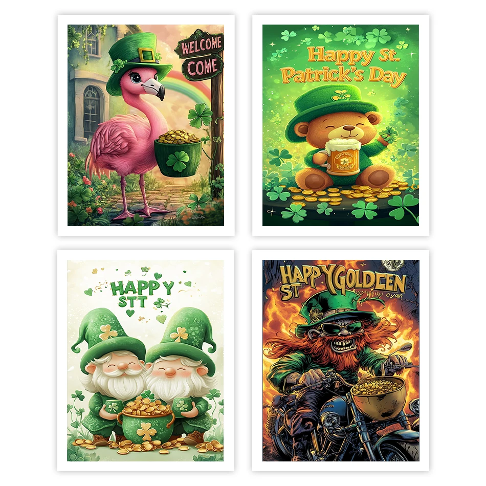 GATYZTORY lukisan dengan lukisan angka St. Patrick's Day cat akrilik hadiah mewarnai untuk dewasa poster buatan tangan dekorasi dinding hijau