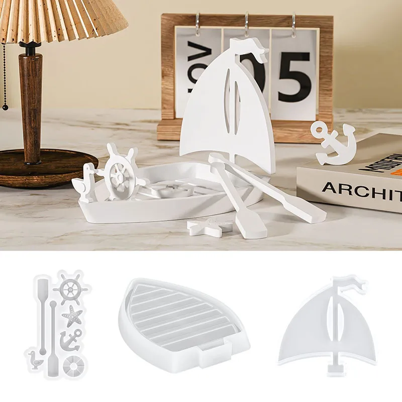 

DIY Pirate Sailboat Silicone Mold Candle Holder 3D Marine Boat Mould for Gypsum Ornament Epoxy Resin Home Decor Crafts