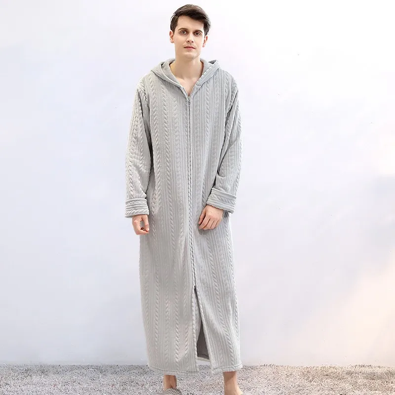 Luxury Long Velvet Autumn/winter Robes For Men Women Thickened Warm Flanelle Bathwear Couple Zip Up Sleepwear Dress