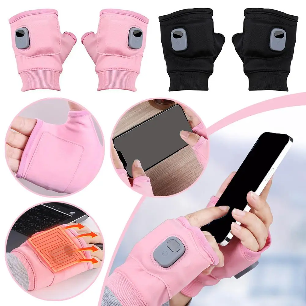 Guantes de medio dedo calentados por USB ajustables, calefacción eléctrica, compatibilidad cálida, guantes de invierno, guantes táctiles con pantalla O2S1