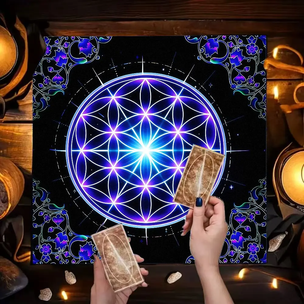 VIKAMA Black Gold Zodiac Altar Cloth Gemini Magic Circle Tarot Mat for Witchcraft Decor