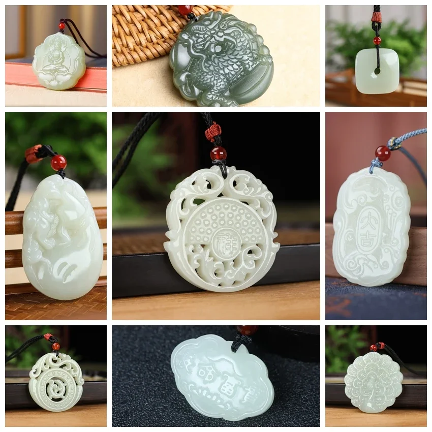 

Natural high-quality Hetian jade sweater necklace blossom jade pendant peacock open screen jade pendant women's models pendant