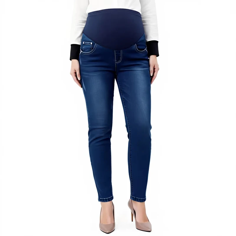 Plus Size Maternity Denim Pants High Waist Super Stretch Over Belly Skinny Fit For Pregnant Women