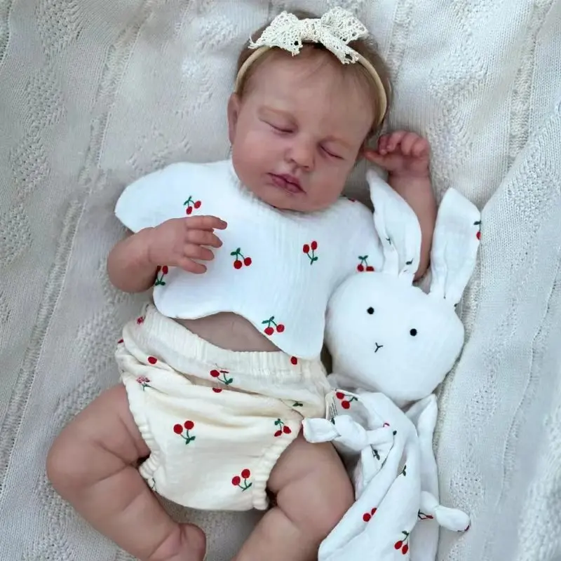 19inch Reborn Baby Doll Sleeping Loulou Full Vinyl Body Lifelike Newborn Multiple Layers Painting 3D Skin With Hand-Rooted Hair