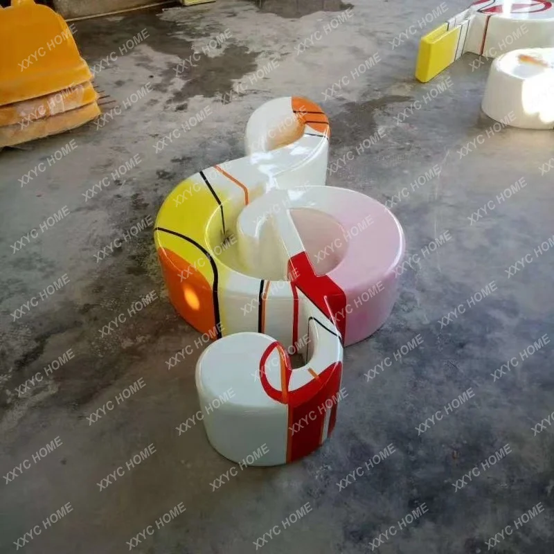 Outdoor fiberglass seat music note letter seat custom garden square office building shopping mall paint resin seat