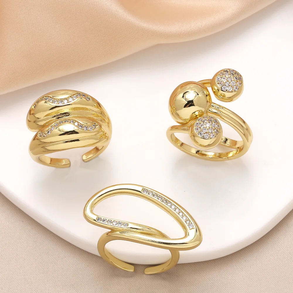 

2025 Gold-Plated Copper Zircon Ring - Irregular Adjustable Unisex Design