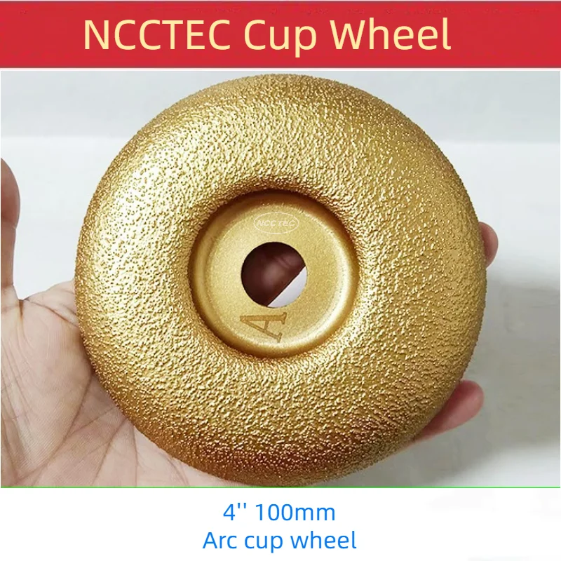 

4'' Inches NCCTEC Arc Diamond Brazed Grinding Cup Wheel 100mm Curved Granite Ceramic Tile Polishing Discs Disk 16mm Arbor Hole