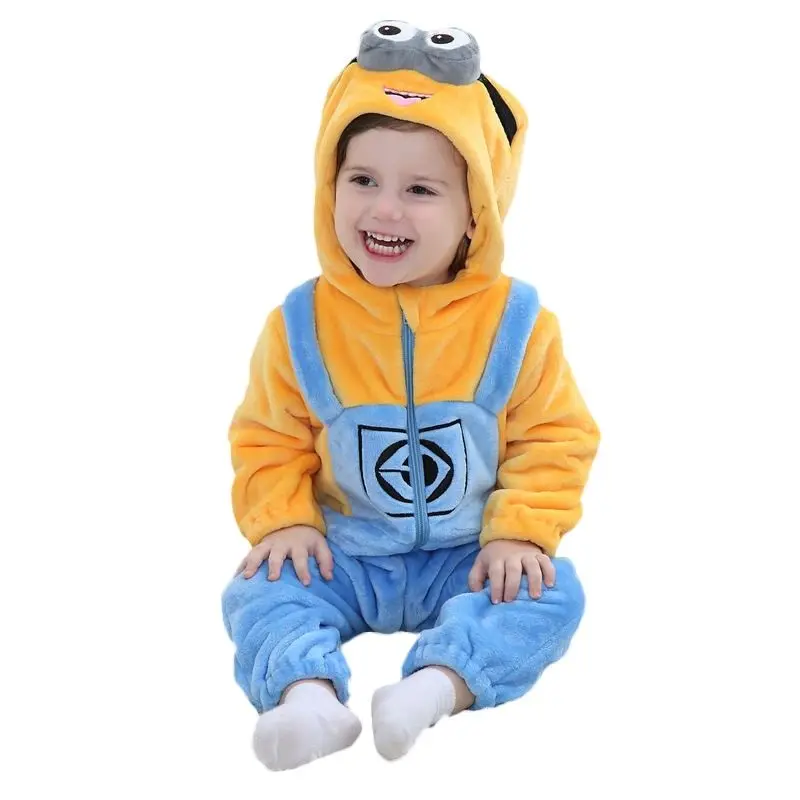 

Autumn Winter Flannel Baby Boy Clothes Cartoon Animal Jumpsuit Baby Girl Rompers Baby Long Sleeve Hooded Infant Clothing Rompas