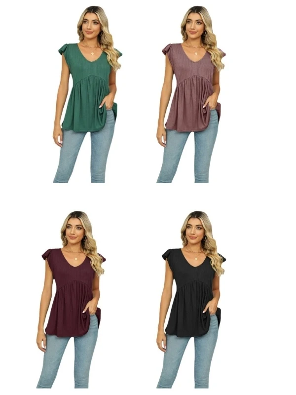 

Women's V-Ne Pullover ort Sve Top Pure Color Street Sle Loose Fit Summer T-irt Casual Versatile Comfortable Breath...