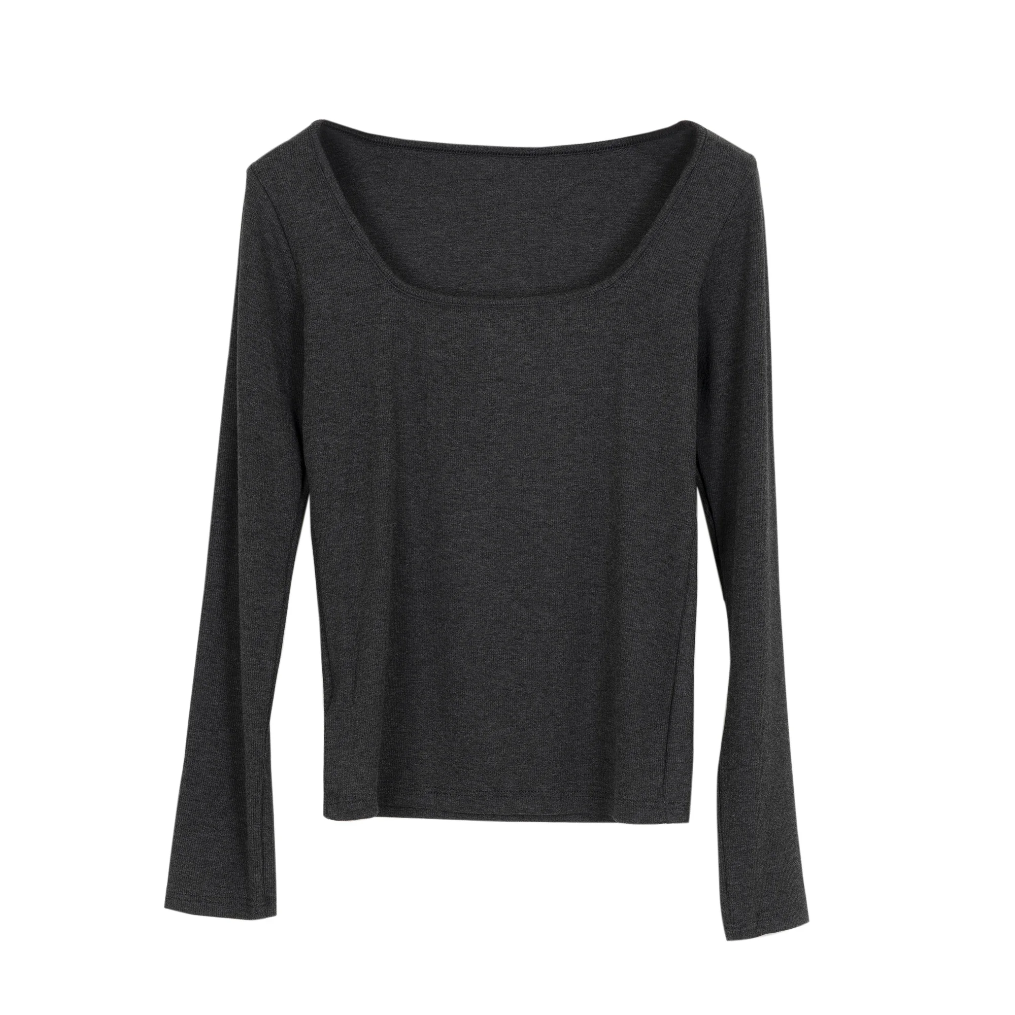 Slim Modal Cropped Square Neck Top Women Long Sleeve T Shirts Essentials M-XL