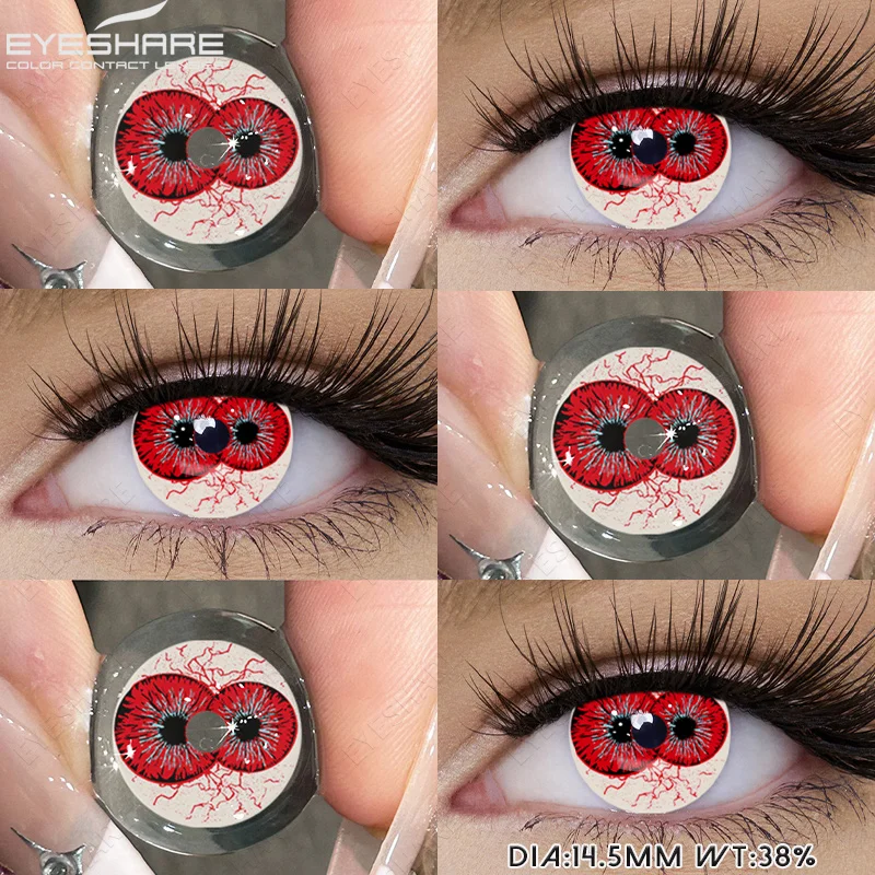 EYESHARE 1 Paar Halloween-Cosplay-Kontaktlinsen, rote Anime-Linsen, weiße Kontaktlinsen, schwarze Linsen, verrückte Augenlinsen, für die jährliche Anwendung – Detail 8