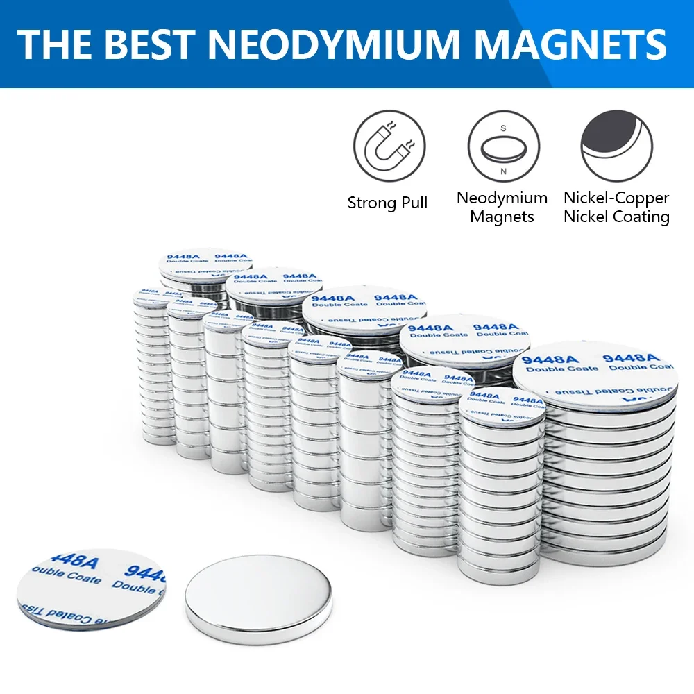 Super Strong Round Neodymium Magnet With adhesive Powerful Magnets N35 small Permanent Magnetic NdfeB Refrigerator Magnet