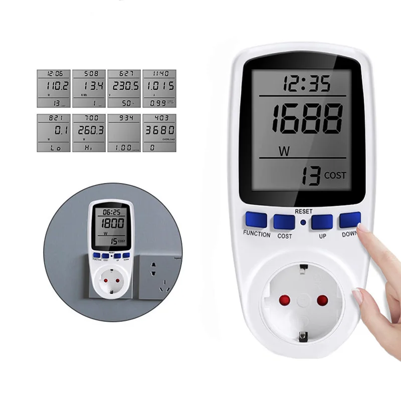 220V AC EU Digital LCD Power Meter Wattmeter Socket Wattage Kwh Energy Meter  Measuring Outlet Power Analyzer power measure