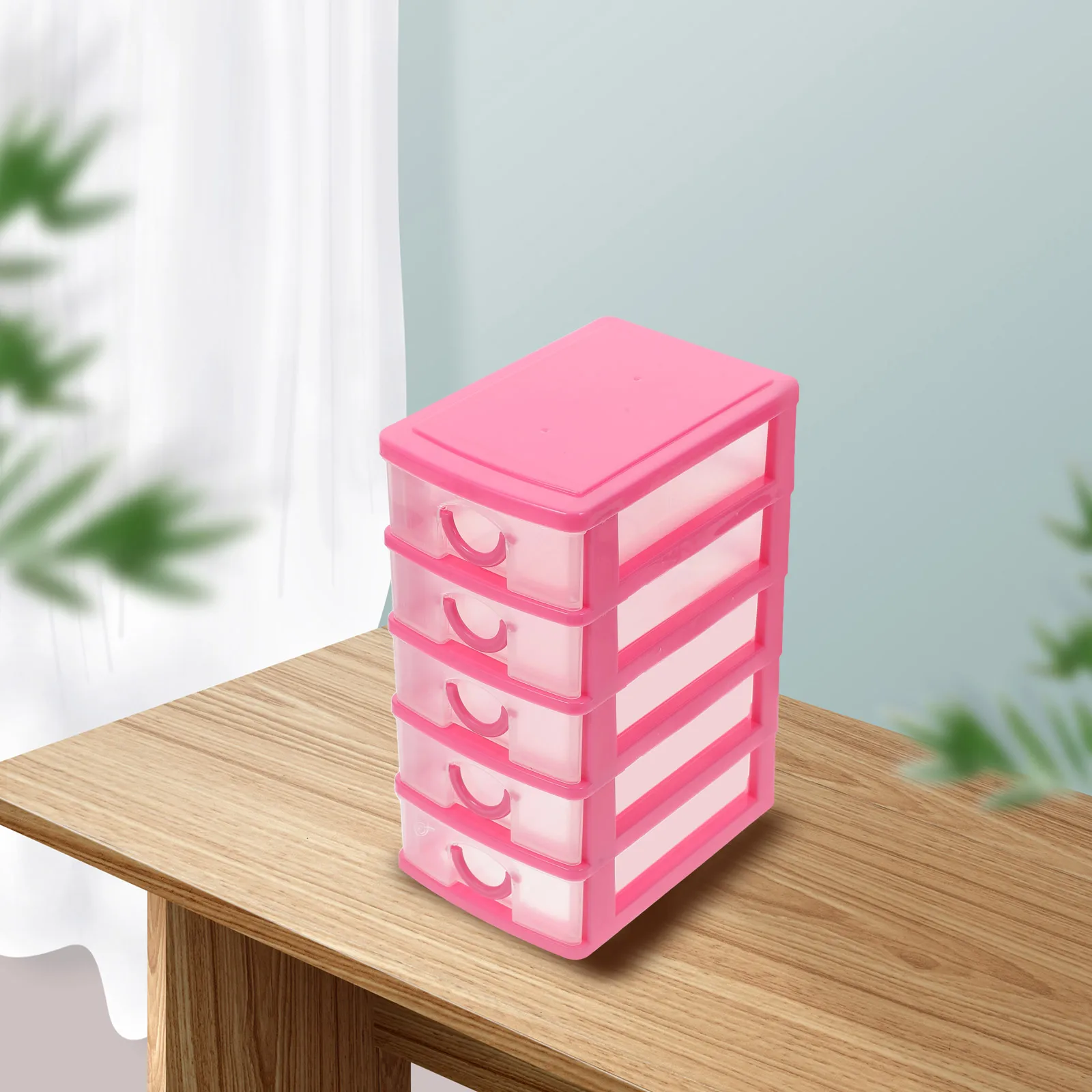 

5 Layers Drawer Cabinet Clear Desktop Storage Organizer Versatile Countertop Units Jewelry Stationery Pink Plastic